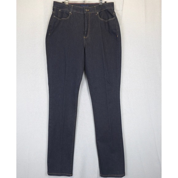 Talbots Dark Wash Blue Denim Jeans Slimming Women 14L Comfort Stretch 5 Pocket - Picture 1 of 12